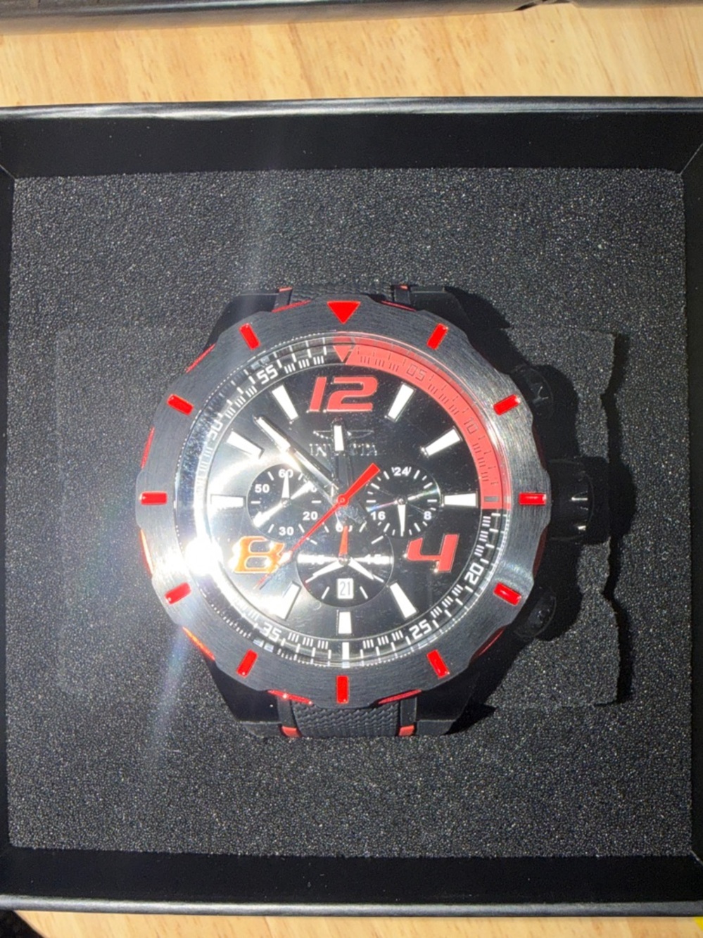 Black and Red Men's Sport Invictia s1 rally  Chronograph Watch